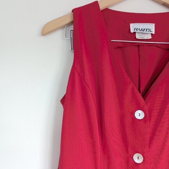 Vintage Red Shirt Dress, Sleeveless Mother of Pearl Buttons, Flouncy Dress - Picture 3 of 8